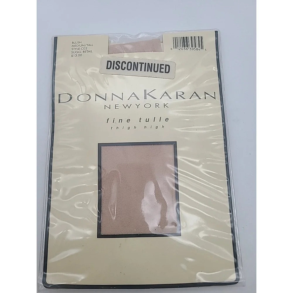 Vtg 1995 Donna Karan Hosiery Thigh High Blush Fine Tulle Medium Tall Made In Usa